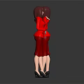 Female Character Red Suit Front and Back View Red Hair Black High Heels Dark Background