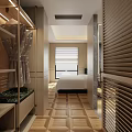 Modern Hotel Room Interior With Geometric Wooden Flooring White Bed And Robe