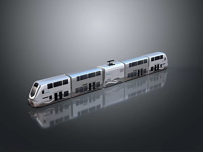 Modern Silver Train with Multiple Carriages Sleek Surface Windows Doors and Reflection on Black Background 3d model
