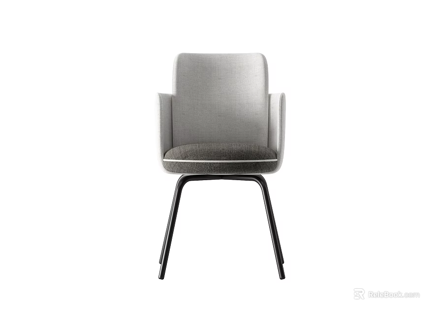 Modern Gray Fabric Accent Chair With Armrests And Black Metal Legs 3d model 