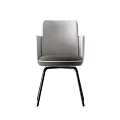 Modern Gray Fabric Accent Chair With Armrests And Black Metal Legs