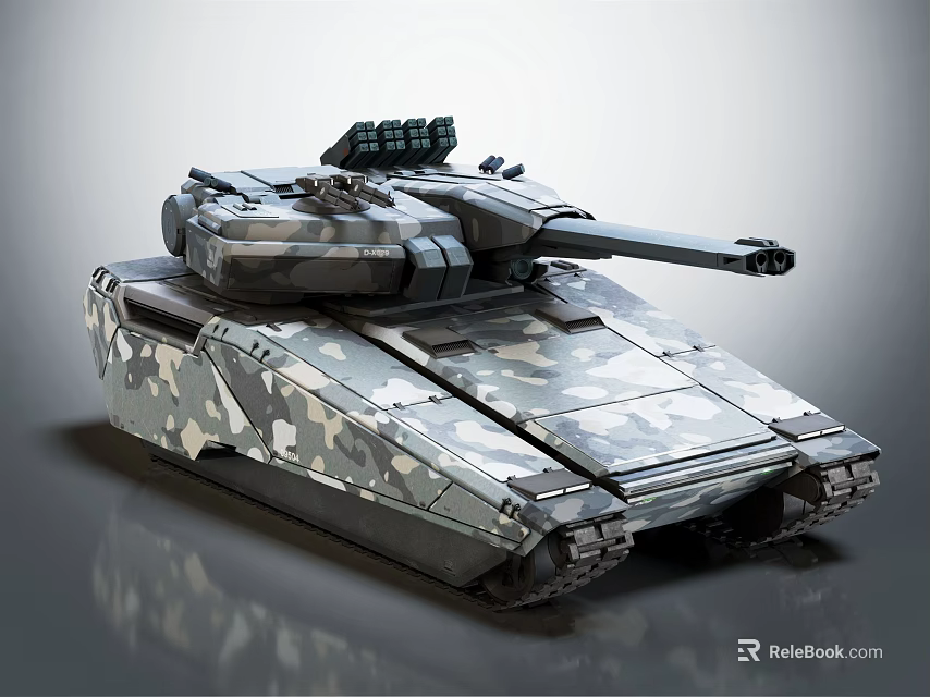 Modern Camouflage Military Tank With Turret Main Gun Barrel And Tracks 3d model 