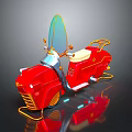 Unique Red Motorcycle With Yellow Accents Green Windshield And Gray Background Reflection 3d model