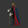 Mythical Warrior Man Wearing Red Cape Holding Hammer Shield And Sword