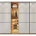 Modern Wardrobe Design With Glass Doors Hanging Rods Shelves And Wooden Drawers