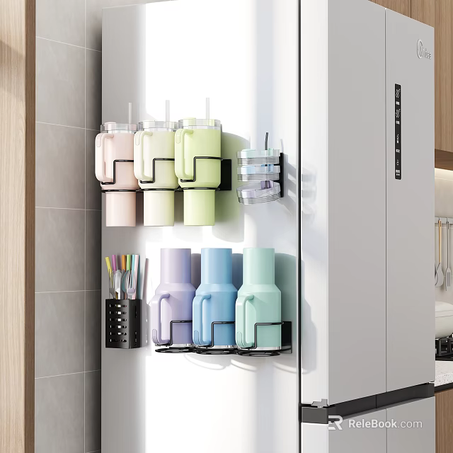 Wall Mounted Kitchen Shelf With Multicolored Cups And Storage Organizer For Modern Kitchen Organization 3d model 