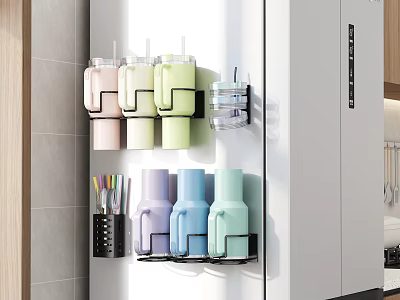 Wall Mounted Kitchen Shelf With Multicolored Cups And Storage Organizer For Modern Kitchen Organization 3d model