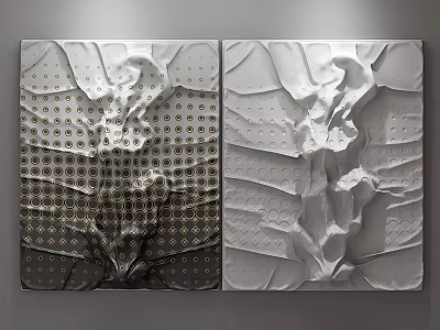 Modern Abstract Wall Decor Set With Dark Gold Dots And White Textured Panels 3d model