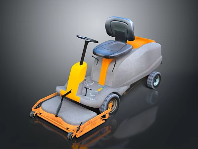 Riding Floor Scrubber With Gray Orange Body Black Seat Handle And Wheels 3d model