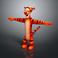 Cartoon Tiger 3D Model with Orange Black Stripes White Belly Open Arms Standing Pose