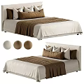 Modern Double Bed Bedroom Interior With Beige Bedding Brown Throw Pillows 3d model