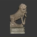 Traditional Carved Stone Lion Statue With Intricate Details And Base