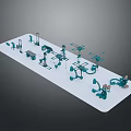 Different Types Of Equipment 3D Models Placed On White Platform With Dark Background