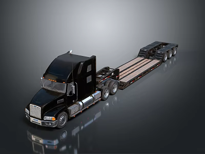 Black Heavy Duty Flatbed Truck With Extended Trailer Bed Multiple Wheels And Shiny Exterior 3d model