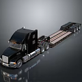Black Heavy Duty Flatbed Truck With Extended Trailer Bed Multiple Wheels And Shiny Exterior