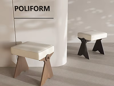 Modern Stools With Wooden Legs And White Padded Seats In Minimalist Interior Design 3d model