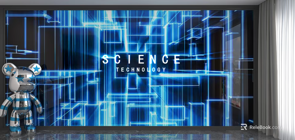 Hi Tech Culture Wall With Science Technology And Blue Lines 3d model 