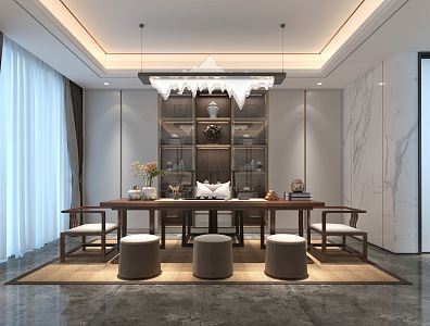 New Chinese Tea Room Whole House Customization 3d model