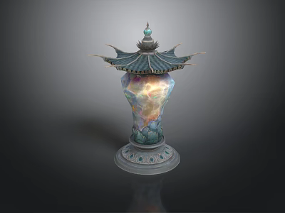 Traditional Decorative Ornament With Pagoda Style Top And Colorful Intricate Patterns 3d model