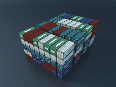 Multiple Industrial Containers Stacked into Cube Structure with Various Colors 3d model
