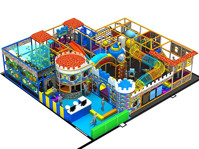 Indoor Playground Equipment With Castle Themed Slides Ball Pit And Climbing Nets 3d model