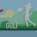 Golf Themed Photo Spot With Golfer Swinging Red Flag Sun Clouds Green Hills And Grass