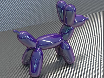 Purple Metallic Balloon Dog With Shiny Finish On Textured Silver Surface 3d model