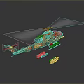 Detailed Colorful Military Helicopter Model With Patterned Body And Small Accessories