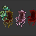 Elegant Vintage Leisure Chairs with Red Upholstered Seats and Ornate Wooden Frames