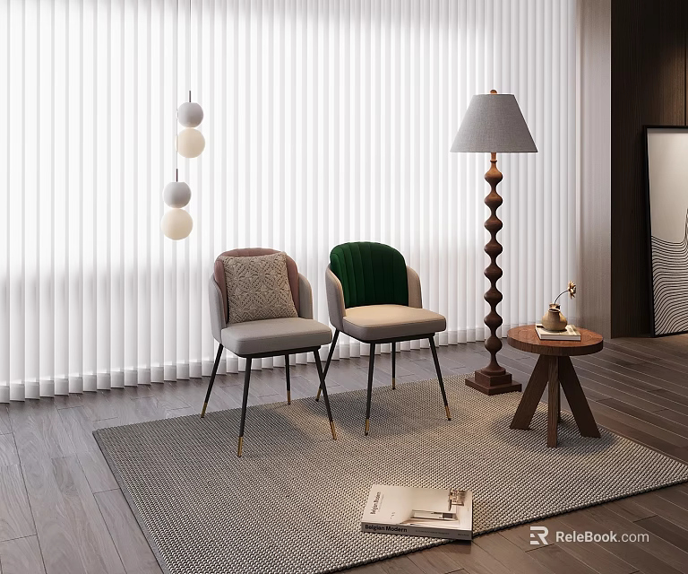 Modern Dining Chairs With Floor Lamp Small Round Table Rug And Blinds On Wooden Floor 3d model 