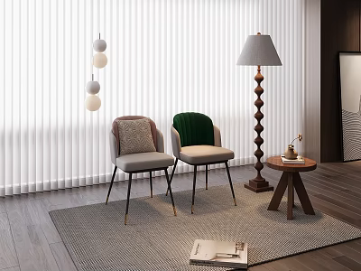 Modern Dining Chairs With Floor Lamp Small Round Table Rug And Blinds On Wooden Floor 3d model