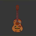 Vibrant Orange Guitar With Decorative Stickers For Household Decor
