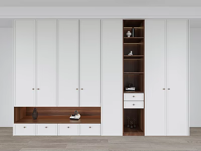 White Wardrobe With Multiple Cabinet Doors Wooden Section Open Shelves And Drawers 3d model