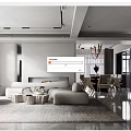 Modern Living Dining Room Interior With Gray Sofa Coffee Table Wooden Dining Table And Hanging Chandelier