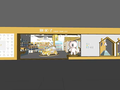 Vibrant Specialty Store Interior With Cartoon Mascot And Product Displays 3d model