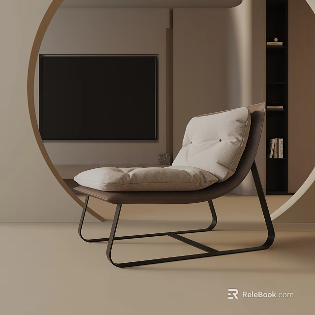 Modern Accent Chair In Living Room With TV Backdrop And Bookshelf Design 3d model 
