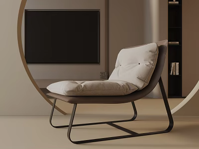 Modern Accent Chair In Living Room With TV Backdrop And Bookshelf Design 3d model