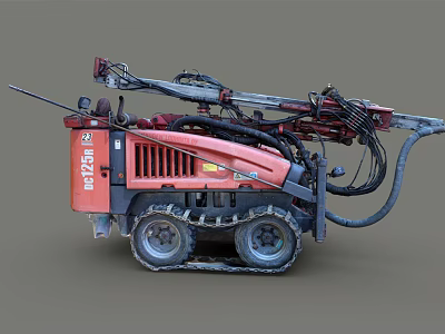 Atlas Copco Tracked Drilling Rig With Hydraulic Drill Arm And Pipes 3d model