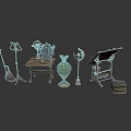 Vintage Furniture Display With Small Table Lamp Ceramic Vase And Wooden Easel