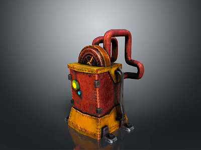 Vintage Style Industrial Equipment With Red Handle And Yellow Body 3d model