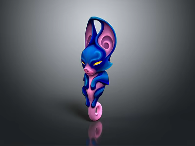 Vibrant 3D Fantasy Creature Character With Large Ears Blue Pink Smooth Body Design 3d model