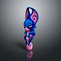 Vibrant 3D Fantasy Creature Character With Large Ears Blue Pink Smooth Body Design