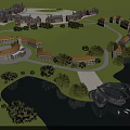 Birds Eye View Planning of Modern Buildings Green Spaces Waterfront with Pathways and Layout