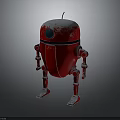 Red Robot with Snow Covered Round Dome and Blue Eye Standing on Dark Surface