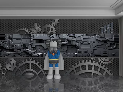Industrial Mechanical Background Wall with 3D Gears and Metallic Texture Design 3d model