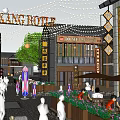 Vibrant Commercial Street with Kin Kang Hotel Signboards Lanterns and String Lights