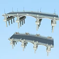 Two 3D Model Bridges Featuring Stone Piers Black Deck And Decorative Railings