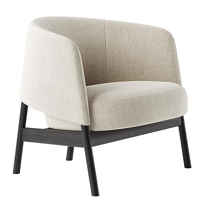 Modern Beige Fabric Armchair With Black Wooden Legs And Comfortable Seat 3d model