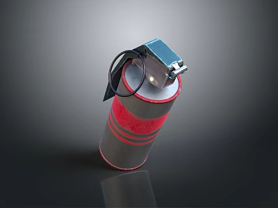 Military Grenade With Gray And Red Stripes Metal Pull Ring And Cylindrical Structure 3d model