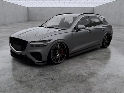 Gray Modern SUV With Sporty Design Black Grille Large Alloy Wheels In Indoor Showroom 3d model